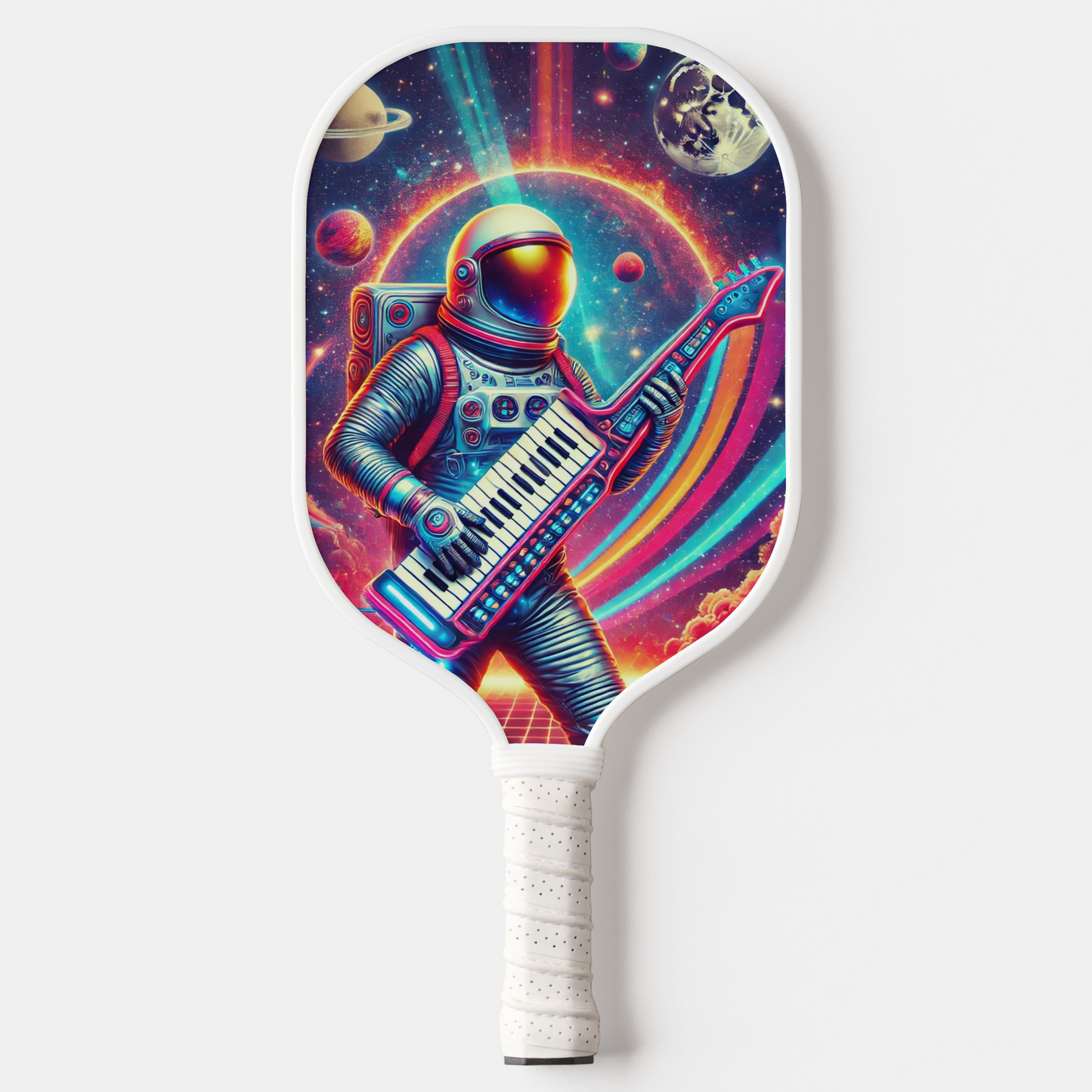 80's Retro Astronaut Rocking Keytar on the Moon Pickleball Paddle