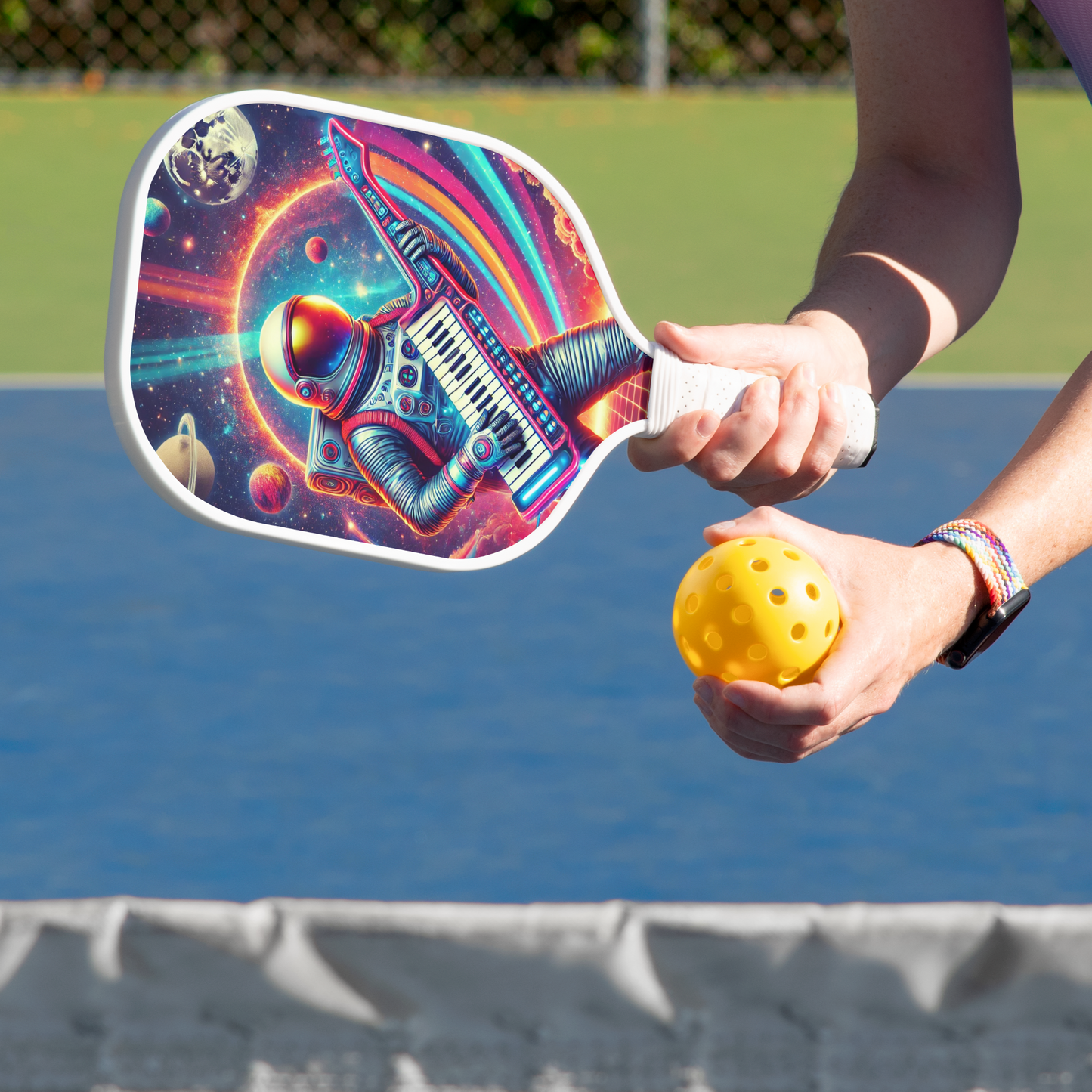 80's Retro Astronaut Rocking Keytar on the Moon Pickleball Paddle