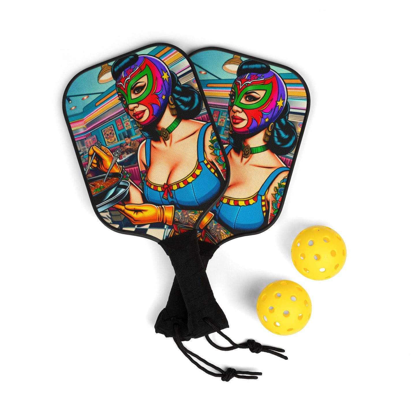 Pop Art Wrestling Waitress Pickleball Paddle Kit